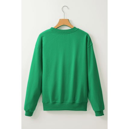 Dark Green Merry Print Fleece Lined Drop Shoulder Christmas Sweatshirt