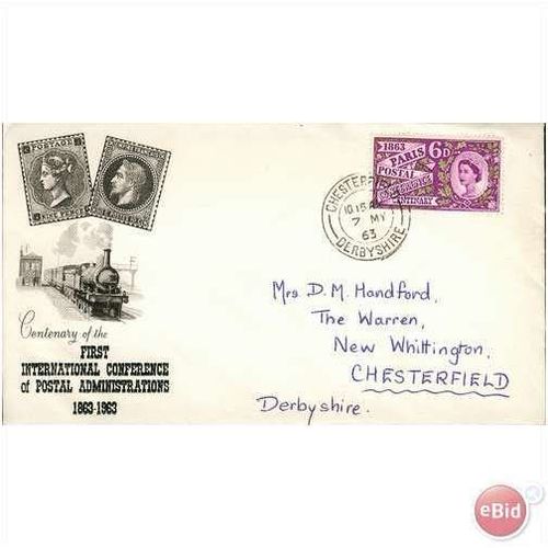 GB FDC 1963 - Paris Postal Conference Centenary