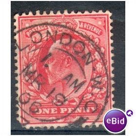 GB stamps 1902-10 KEV11 - 1d SG219 London 57