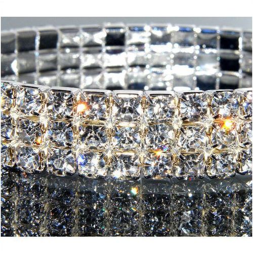 3 Row Wedding Party Clear Rhinestone Stretch Bangle Bracelet Jewellery 1335