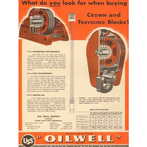 united states steel corp 1953 buying crown traveling blocks vintage ad
