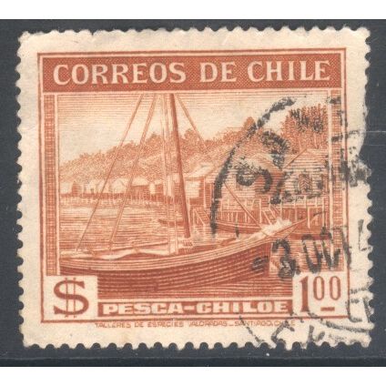 Chile 1938 - SG274 - 1p orange brown - "Calbuco" (Fishing Boat) - used