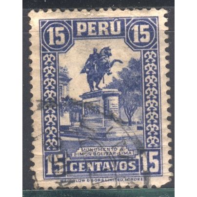 Peru 1932 - SG518 - 15c blue - Bolivar Monument, Lima - used