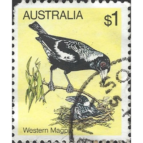 AUSTRALIA, BIRD, Western Magpie, yellow 1980, $1, #5