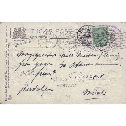 Canada Halifax + London Multiple Dead Letter Office (DLO) 1911 on postcard