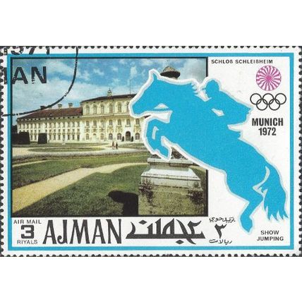 AJMAN, OLYMPICS, Munich, Showjumping, blue 1971, 3Riyal