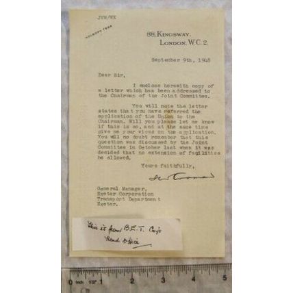 1948 letter Joint Committee, London