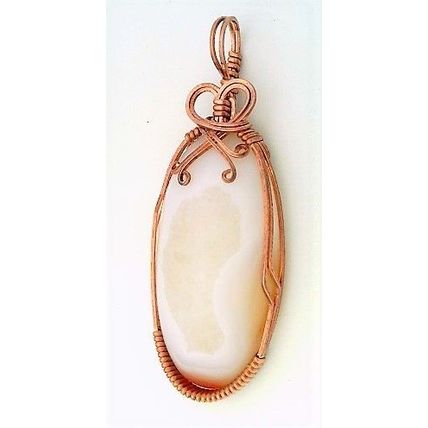 White Agate Copper Wire Wrap Gemstone Pendant 6