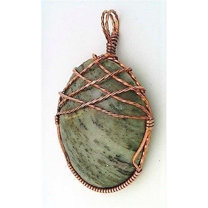 Blue Quartz Garnet Copper Wire Wrap Gemstone Pendant 63