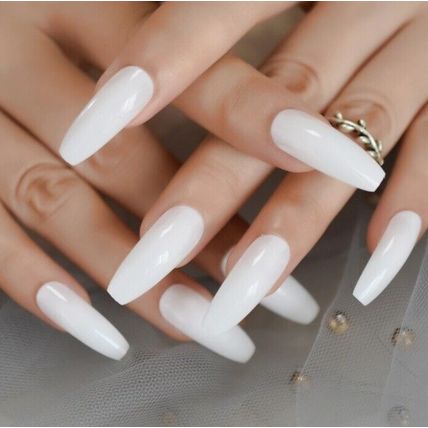 Long Ballerina Coffin Half Well Cover False Nails White Press on set of 20