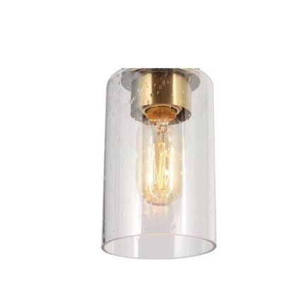 Zevni 4.7 in. 1-Light Brass Gold/Black Mini Pendant Light, Seeded Glass Pendant
