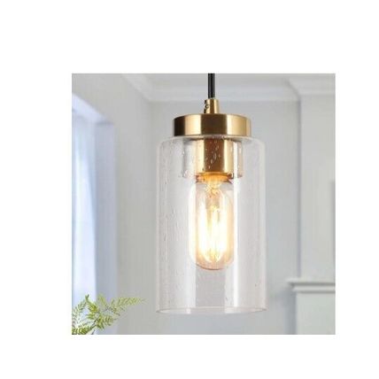 Zevni 4.7 in. 1-Light Brass Gold/Black Mini Pendant Light, Seeded Glass Pendant