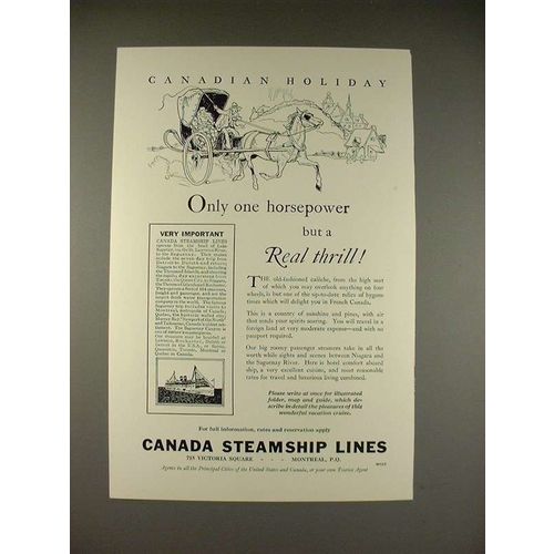 1930 Canada Steamship Lines Ad - Only One Horsepower