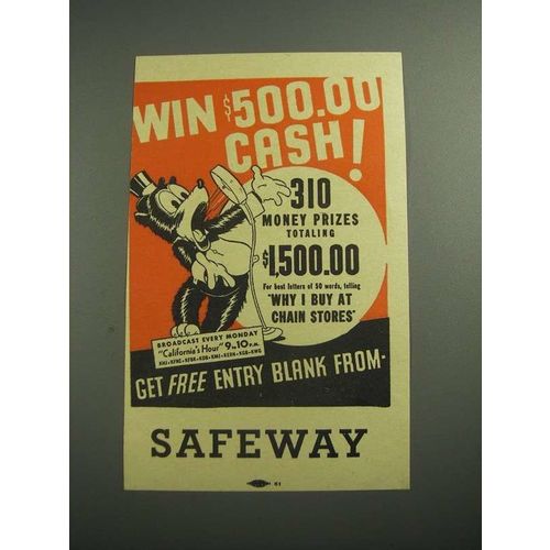 1936 Safeway Grocery Store Ad - Win $500.00 Cash!
