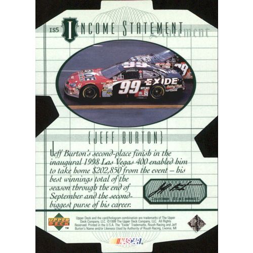 1999 Upper Deck Jeff Burton-Income Statement #IS5