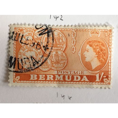 Bermuda QEII 1953 1s 1/- Orange Used SG 144 Sc 155 Early coinage postage stamp