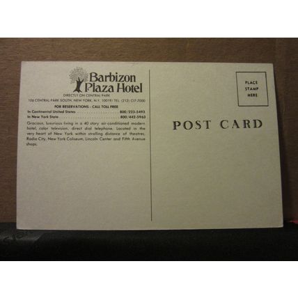 THE BARBIZON PLAZA HOTEL, NEW YORK CITY, USA unused postcard =