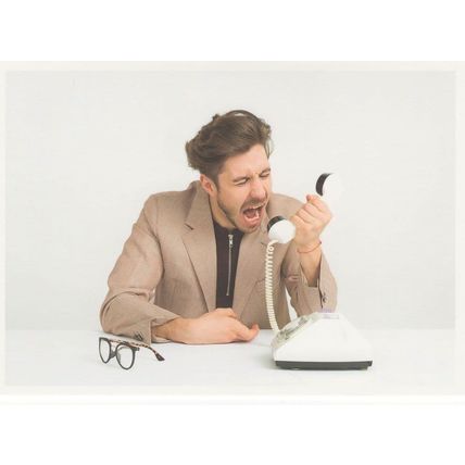 Furious Telephone Phone Call Argument Angry Man Spectacles Postcard