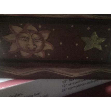 Wood Box hinged lid moon/star/sun design