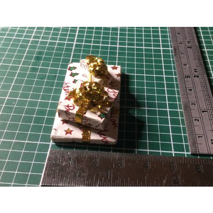 Christmas Parcels - Stack of White with Gold Ribbon 1:12th Dolls House Miniature