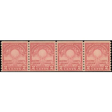 US SCOTT #656 Coil Line Strip/4 Mint-NH, Edison Light, Rich Color! SCV $152.00!