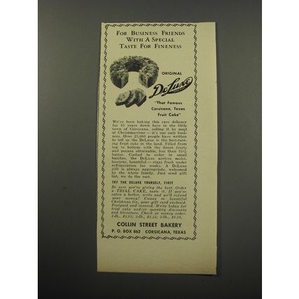 1955 Collin Street Bakery DeLuxe Fruit Cake Ad - For business friends