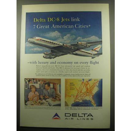 1959 Delta Air Lines Ad - Delta DC-8 jets link 7 great American Cities