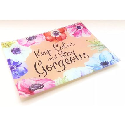 Keep Calm & Stay Gorgeous Trinket Plate Rectangular Glass Gift Home Decor