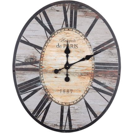 Creative Co-Op Distressed Wood Wall Clock-29" Oval-Gray-NEW-SEALED-FAST SHIPPING