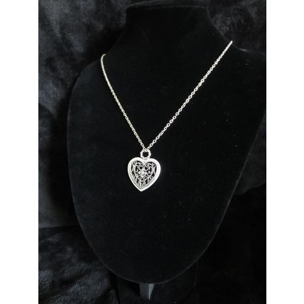 Brown Owl Chakra Beads Antique Silver Heart Silver Heart Pendant Necklace