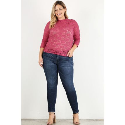 Plus Size Sheer Lace Fitted Top