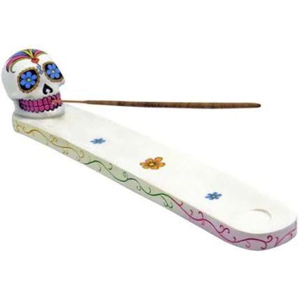 White Day of The Dead Sugar Skull Mexican Dia de Los Muertos Incense Burner