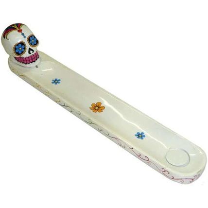 White Day of The Dead Sugar Skull Mexican Dia de Los Muertos Incense Burner