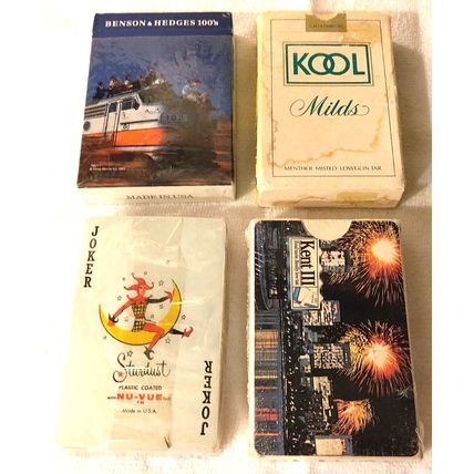 4 Vintage Decks Cigarette Playing Cards Kent III Winston Kool Benson & Hedges
