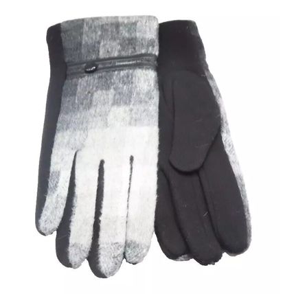 Ladies Gloves Black & Grey with Square Pattern 26.5 CM Clothing Accessory Warm