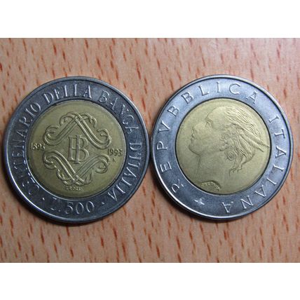 Italy 1993 500 Lire Coin Della Bank