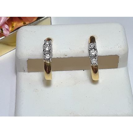 Estate .30ctw Natural Triple Rd Diamond 14Kt 2Tone J Hoop Stud Earrings #20574