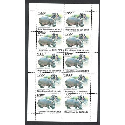 Burundi Hippo Sheetlet of 10v 2011 MNH