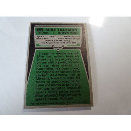 1975 Topps Football Card # 272 Mike Tilleman Excellent (5) Atlanta Falcons
