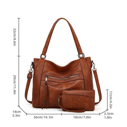 Women Tote Bag Handbags PU Leather Fashion Hobo Shoulder Bags Brown