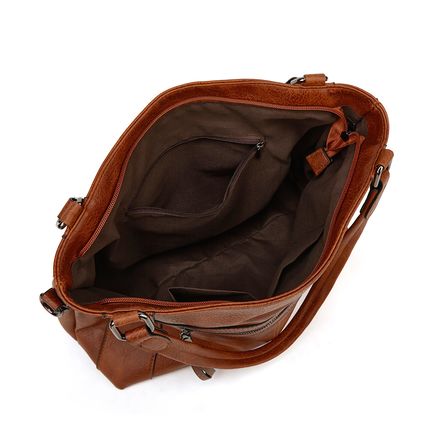 Women Tote Bag Handbags PU Leather Fashion Hobo Shoulder Bags Brown