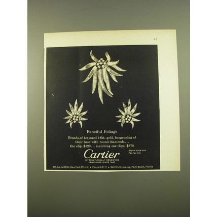 1961 Cartier Clip and ear-clips Advertisement - Fanciful Foliage