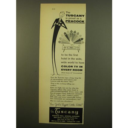 1961 The Tuscany Hotel Ad - The Tuscany is proud as a peacock color TV