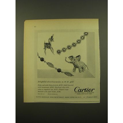 1961 Cartier Jewelry Advertisement - Fawn Brooch; Bracelet; Elephant Clip