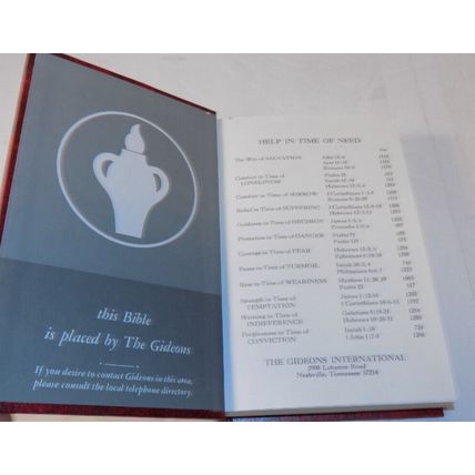 HOLY BIBLE Placed by THE GIDEONS in Red Hardcover 1978