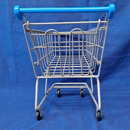 Min/Small METAL SHOPPING CART Rolling Wheels Toy Doll Decor Display 10" Basket