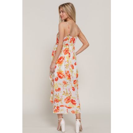 Women's Floral Print Ruffle Slip Midi Dress