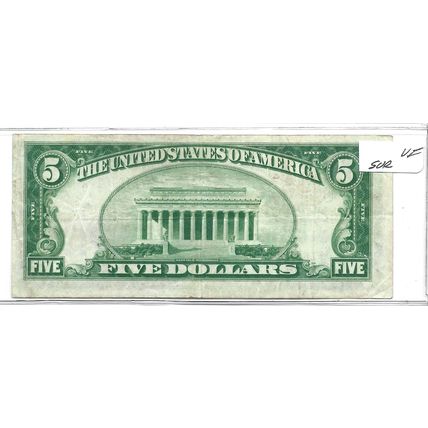 1929 The First National Bank of Boston $5.00 Bill Bank #200 VF