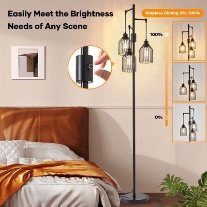 Dimmable Floor Lamp for Living Room, Farmhouse Floor Lamps with Elegant Hanging