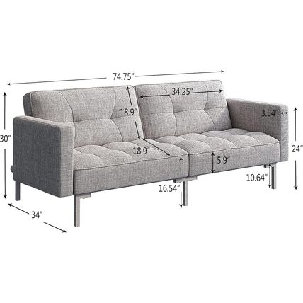 Linen Upholstered Modern Convertible Folding Futon Sofa Bed for Compact Living S